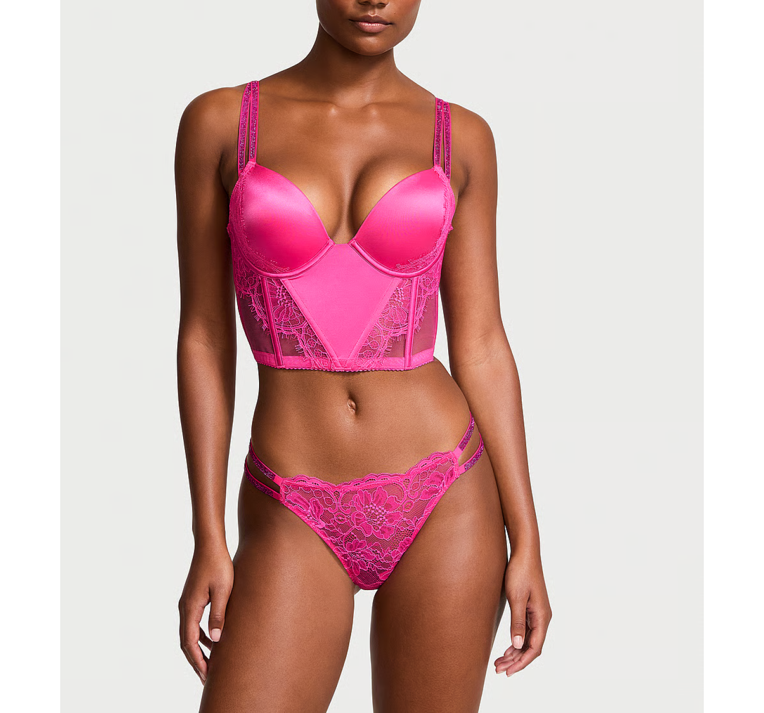 Комплект білизни Double Shine Strap Push-Up Corset Top Set Hot Pink