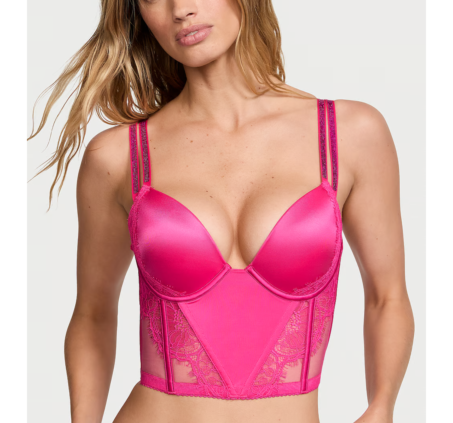 Комплект білизни Double Shine Strap Push-Up Corset Top Set Hot Pink