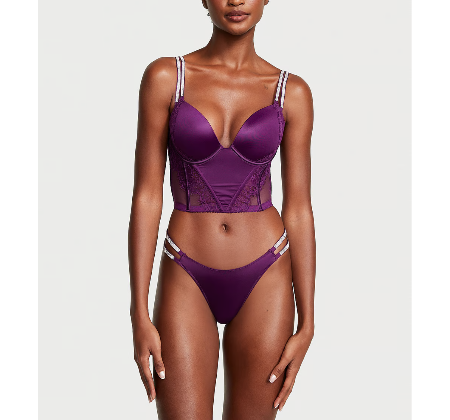 Комплект белья Double Shine Strap Push-Up Corset Top Set Grape Soda