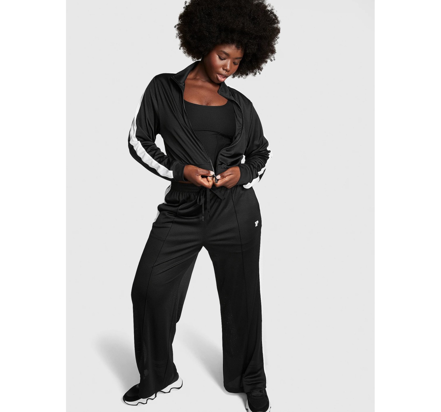 Спортивний костюм Mesh Tech Cropped Full-Zip Jacket Wide-leg Pants Deep Black