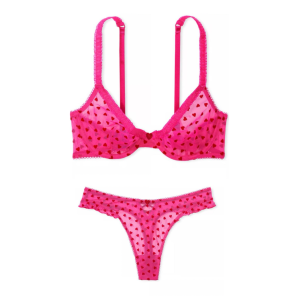 Комплект белья Fun & Flirty Unlined Demi Bra Set Forever Pink Hearts