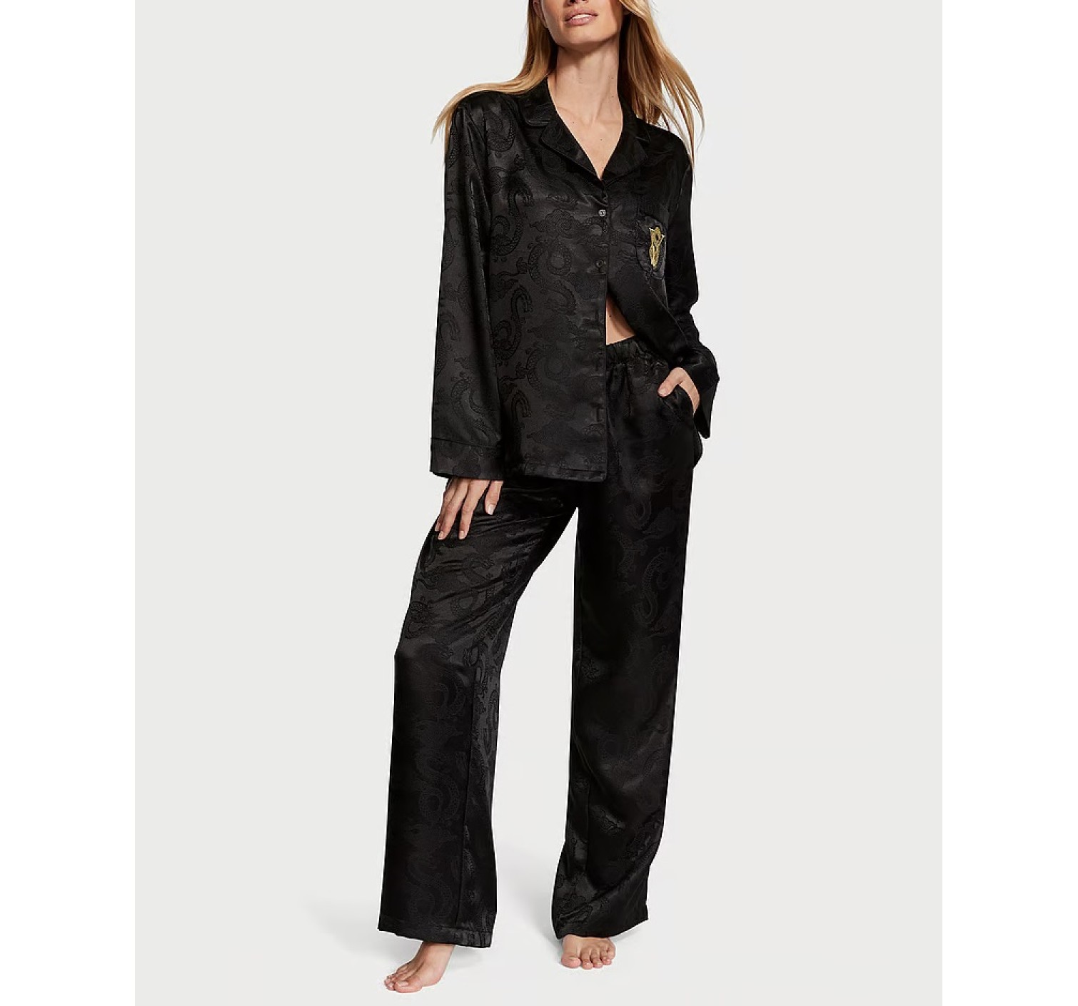 Піжама Satin Long Pajama Set Black Dragon
