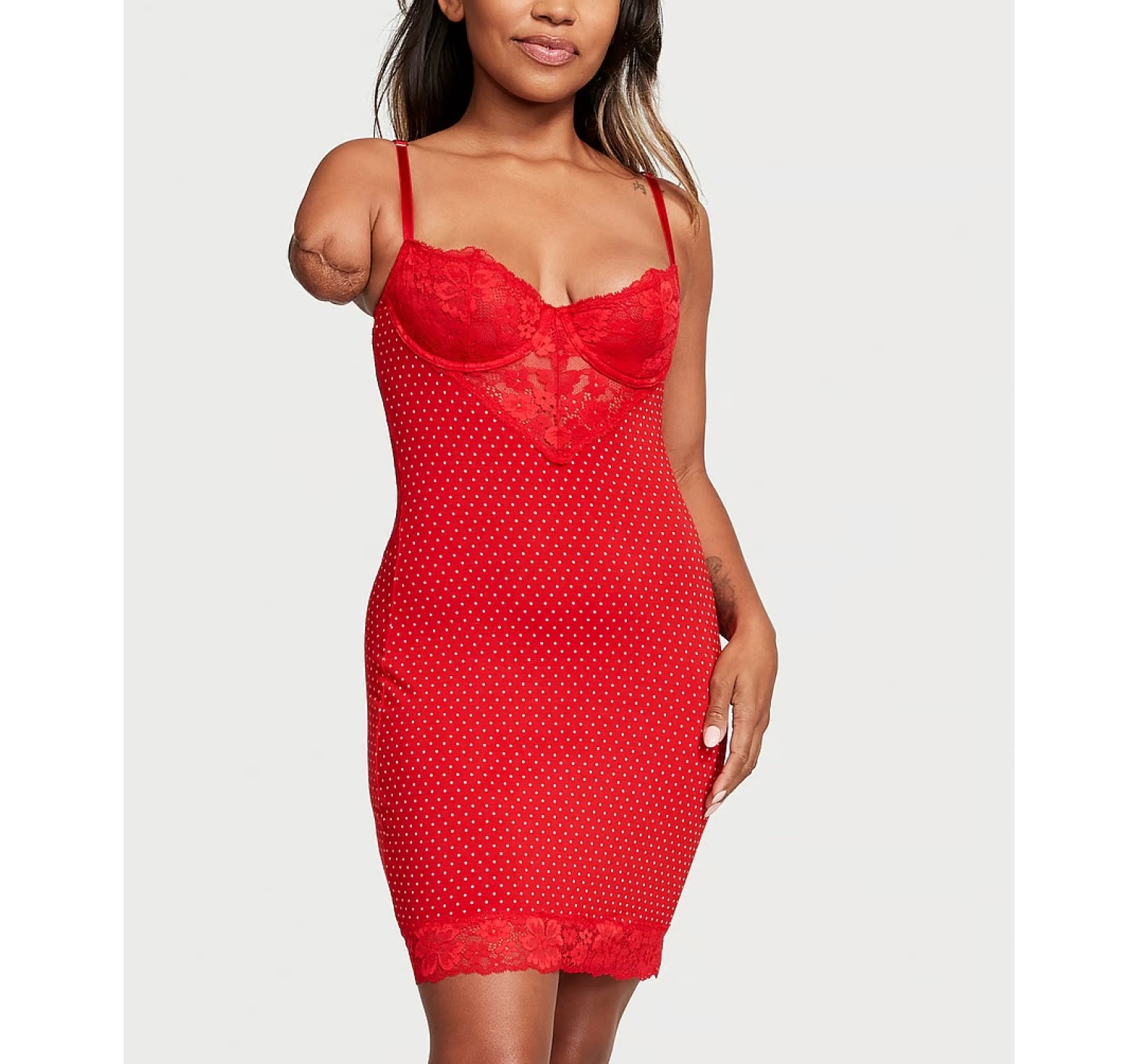 Пеньюар Modal & Lace Cupped Mini Slip Dress Lipstick Pin Dots
