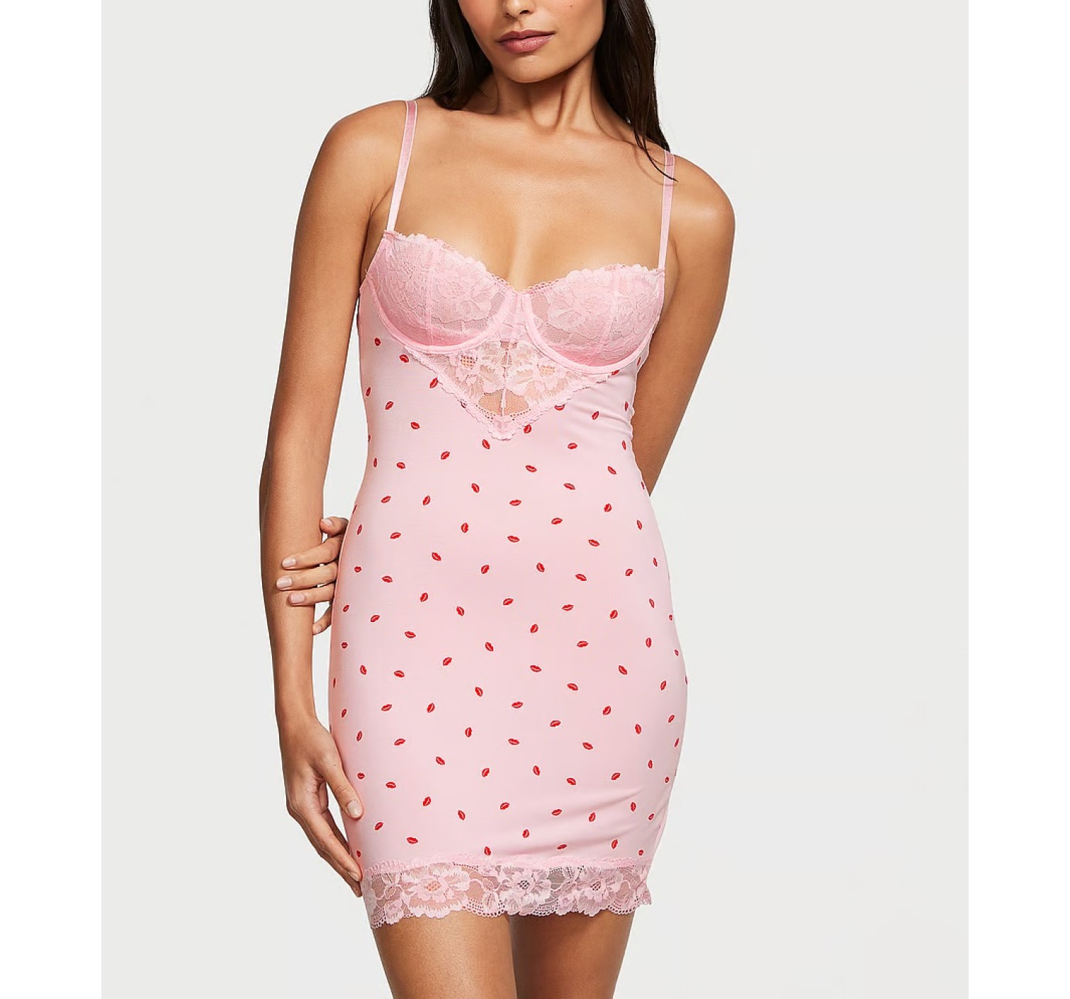 Пеньюар Modal & Lace Cupped Mini Slip Dress Purest Pink Lips