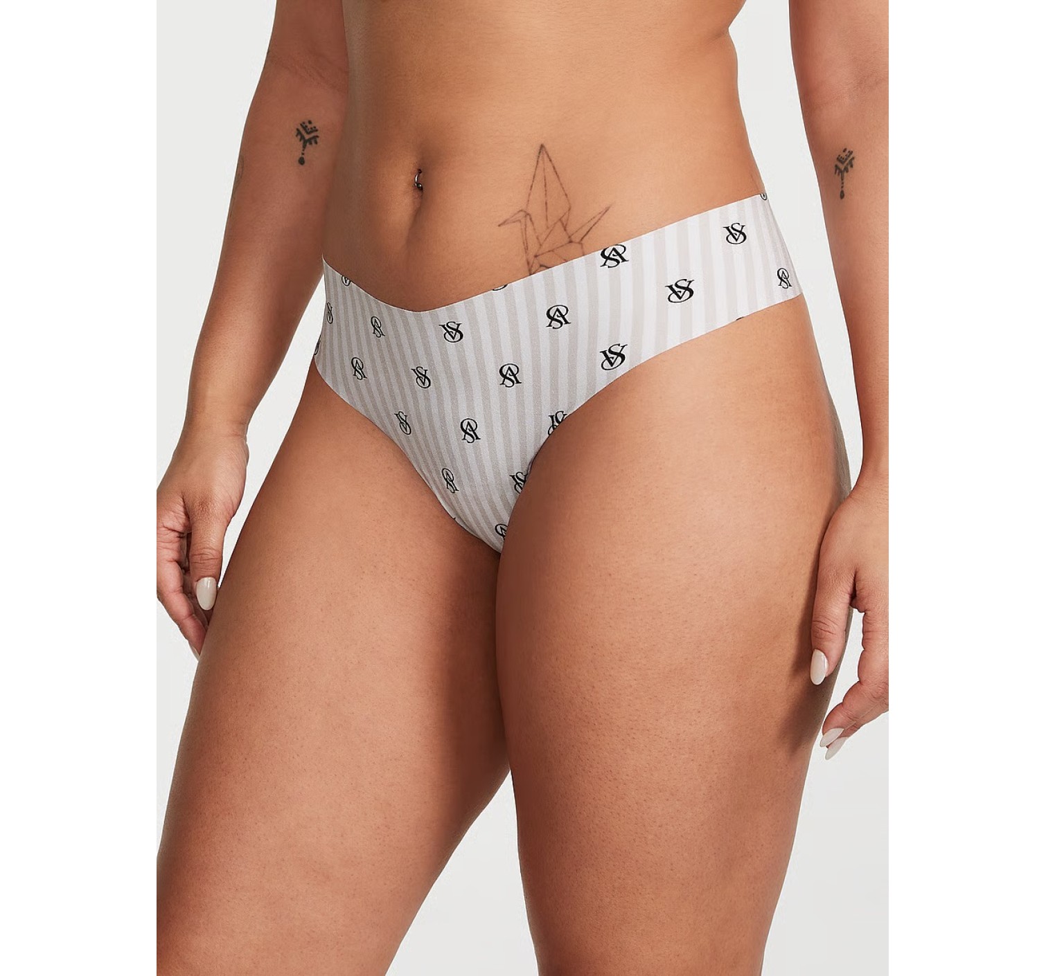 Трусики No Show Thong Panty Grey Stripe Logo