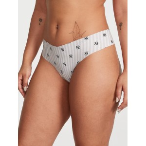 Трусики No Show Thong Panty Grey Stripe Logo