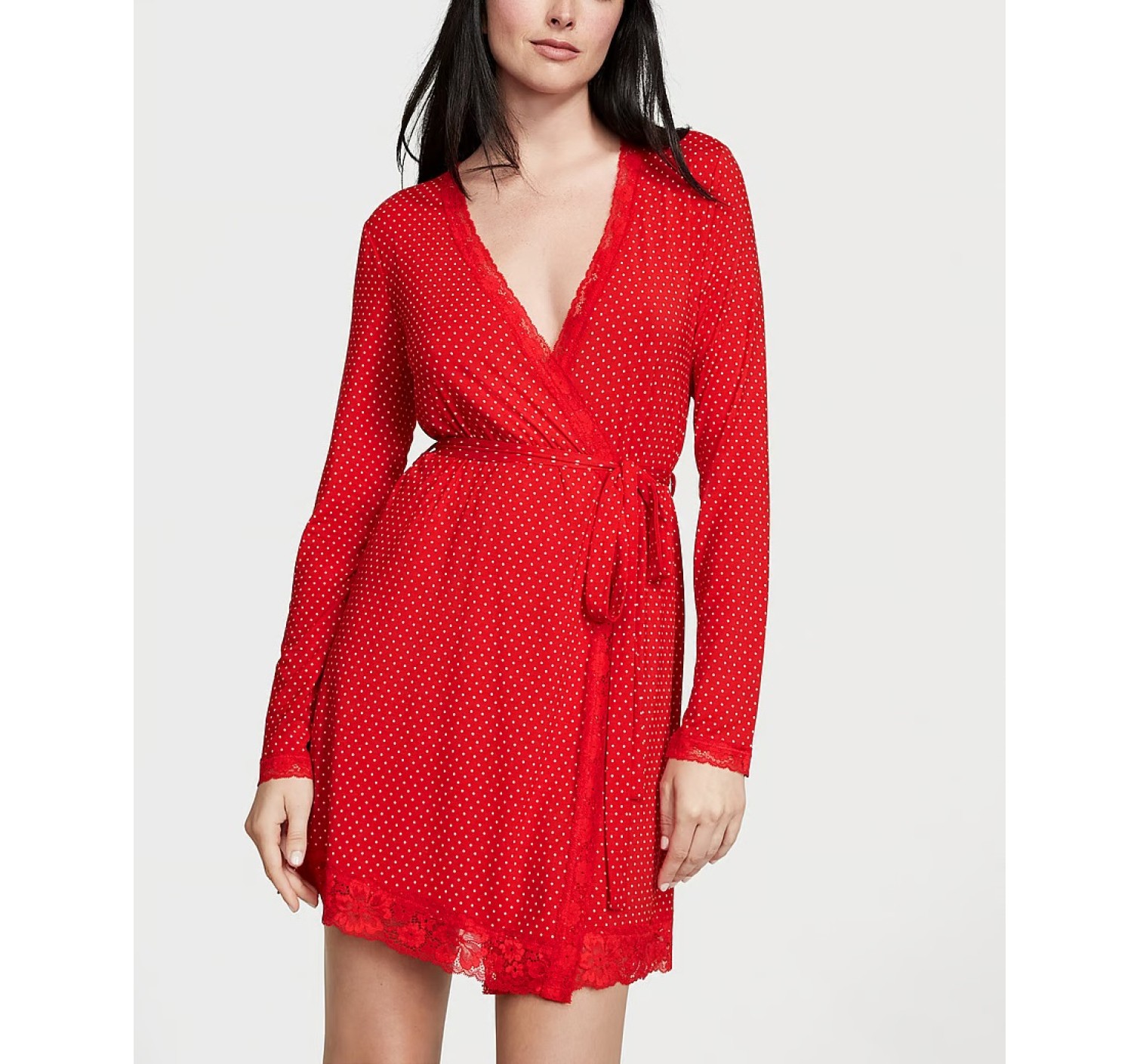 Халат Modal Lace-Trim Robe Lipstick Pin Dots
