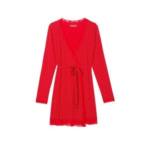 Халат Modal Lace-Trim Robe Lipstick Pin Dots