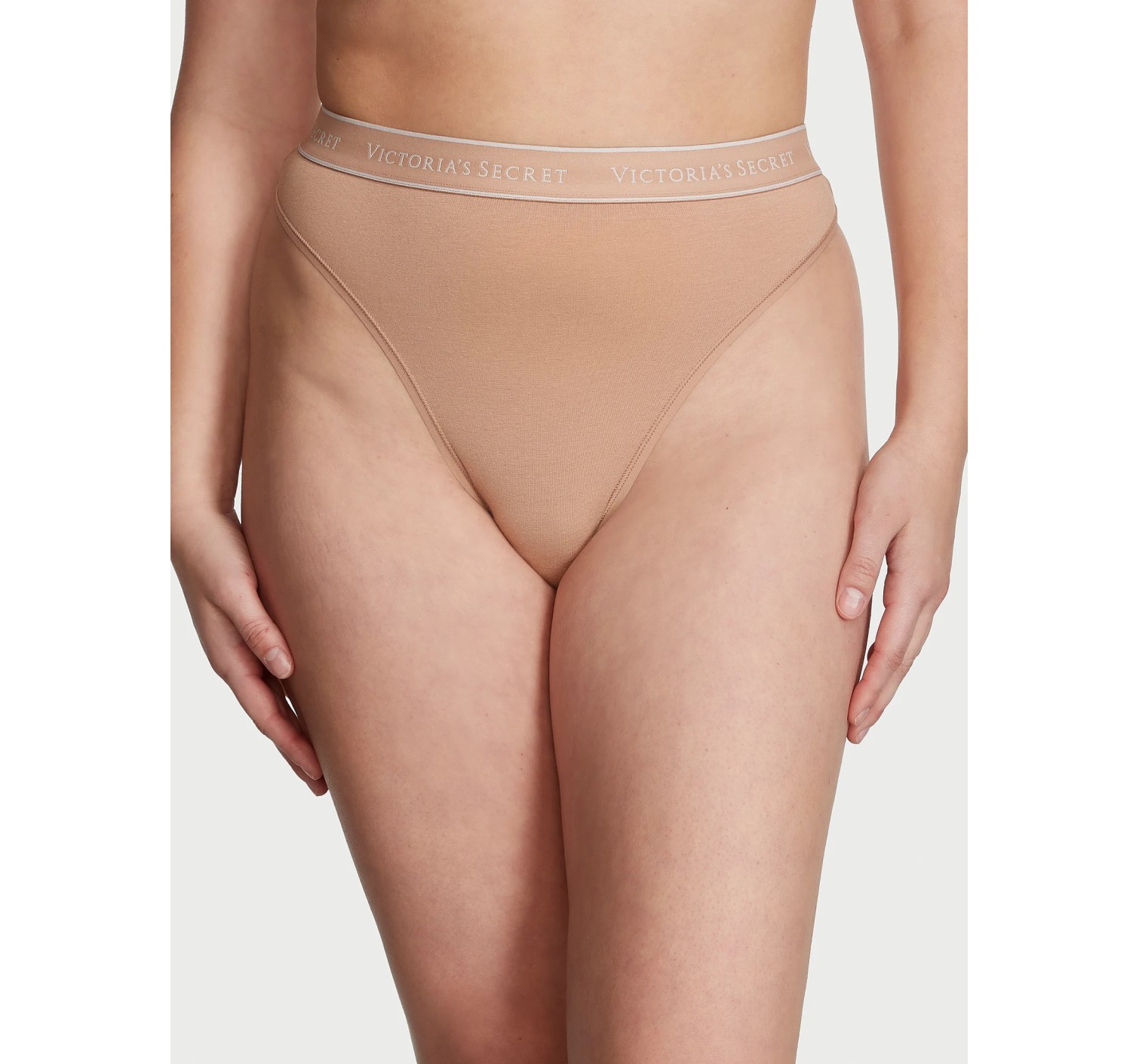 Трусики Logo Cotton High-Waist Thong Panty Praline