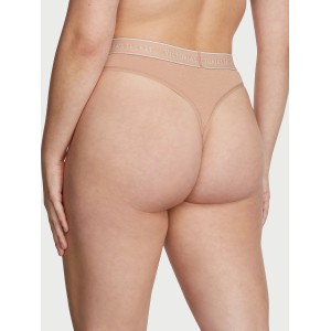 Трусики Logo Cotton High-Waist Thong Panty Praline