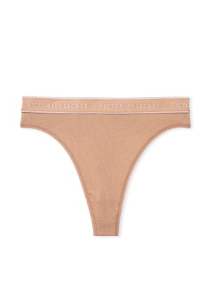 Трусики Logo Cotton High-Waist Thong Panty Praline