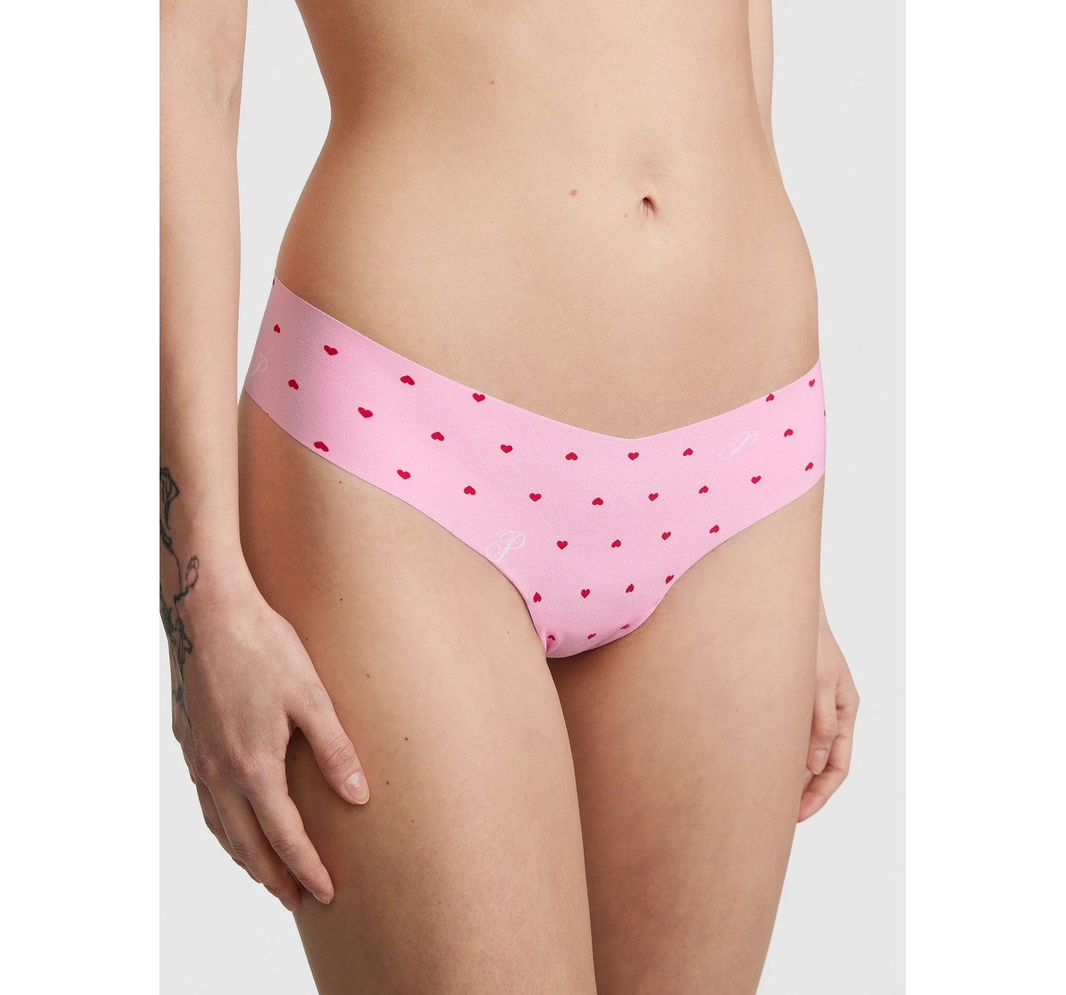 Трусики No Show Thong Pink Script Heart Print