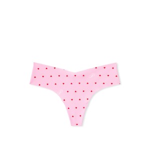Трусики No Show Thong Pink Script Heart Print