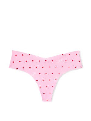 Трусики No Show Thong Pink Script Heart Print