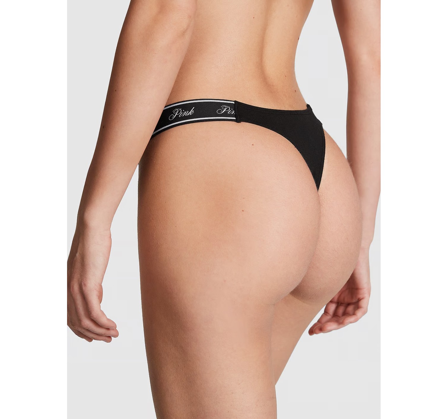 Трусики Logo Cotton High-Leg Thong Panty Black PINK