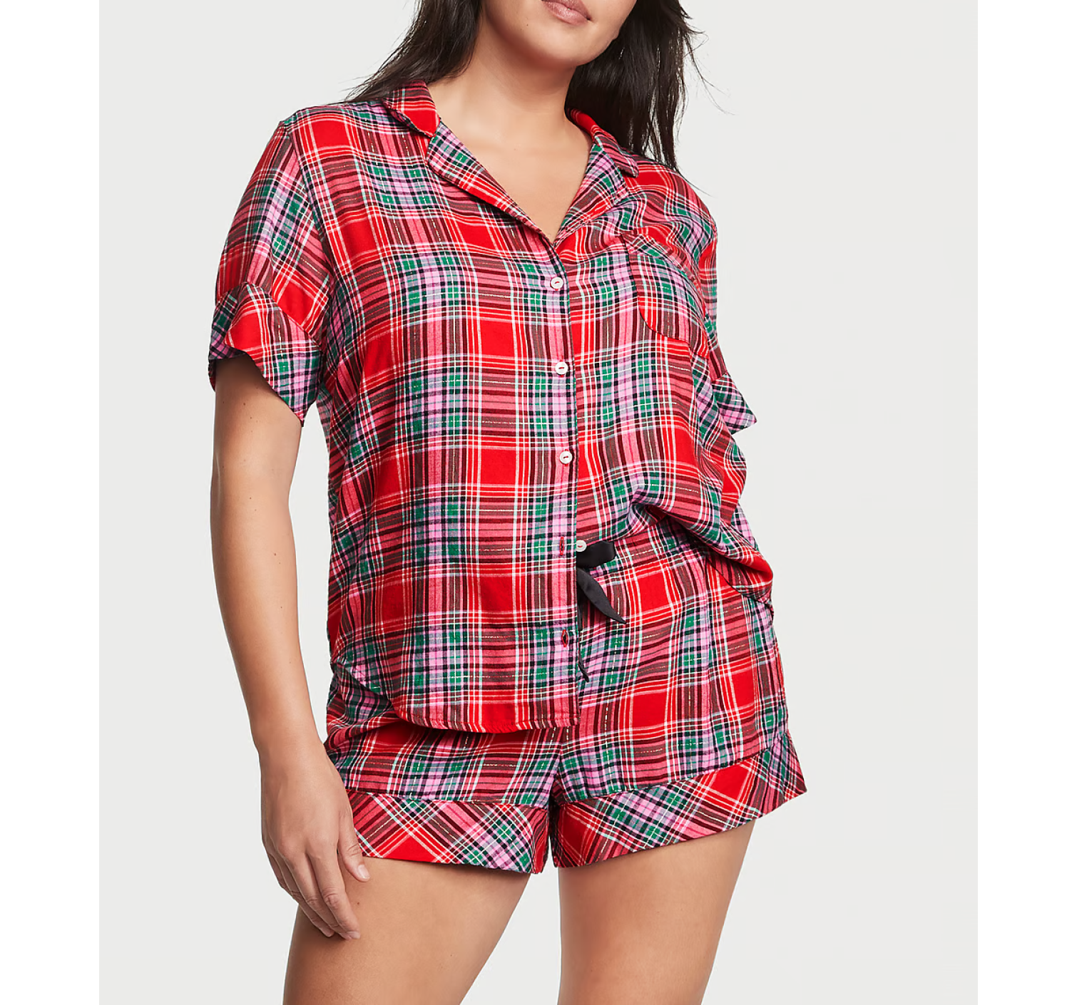 Піжама Flannel Short Pajama Set Lipstick Beauty Plaid