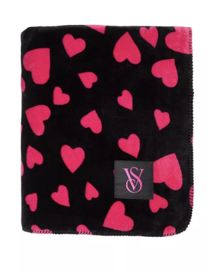 Плед  Plush Fleece Blanket Black Hearts
