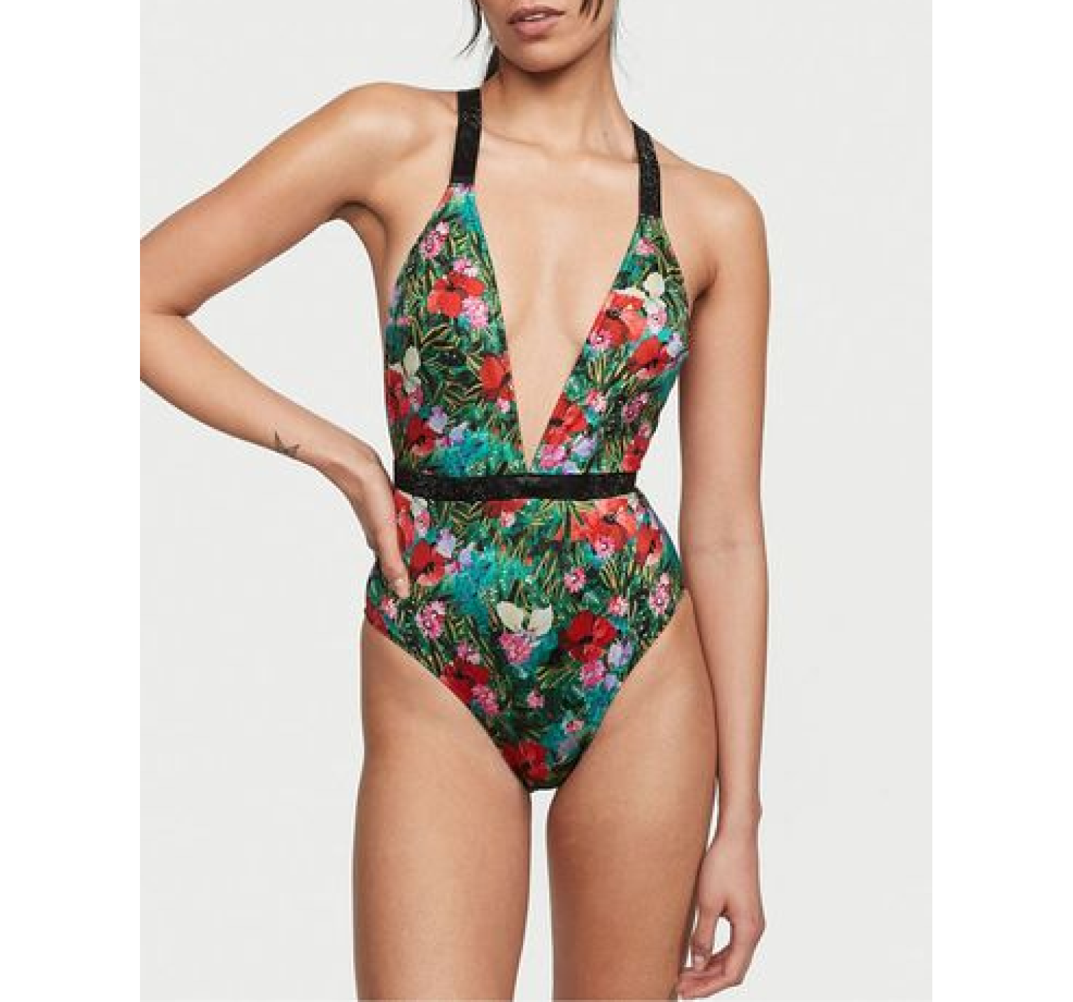 Купальник монокини Shine Strap Plunge One-Piece Swimsuit Floral