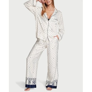 Пижама Satin Long Pajama Set Coconut White Dots