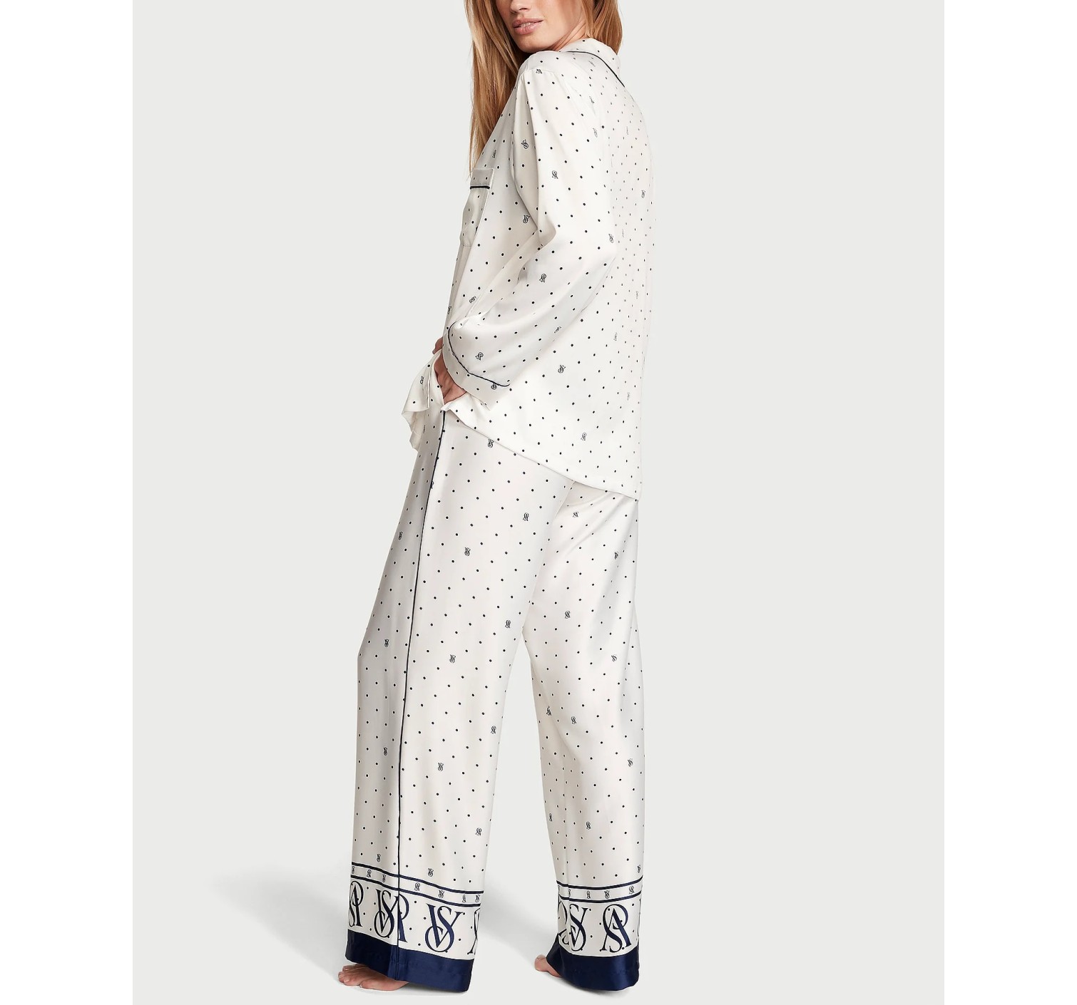 Пижама Satin Long Pajama Set Coconut White Dots