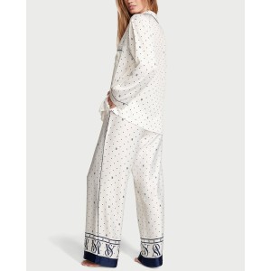 Пижама Satin Long Pajama Set Coconut White Dots