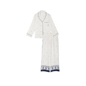 Пижама Satin Long Pajama Set Coconut White Dots