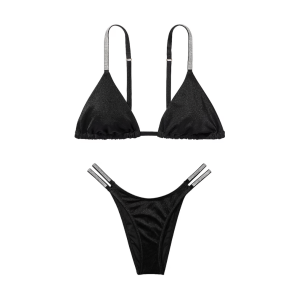 Купальник Shine Strap Triangle Bikini Top Shine Strap Brazilian Bikini Bottom Black