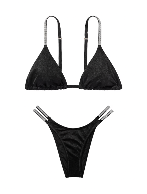 Купальник Shine Strap Triangle Bikini Top Shine Strap Brazilian Bikini Bottom Black