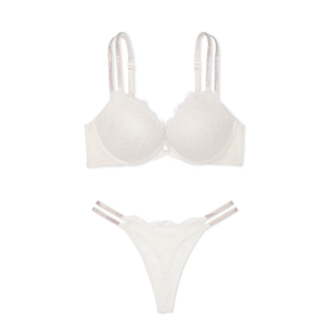 Комплект белья Bombshell Add-2-Cups Double Shine Strap Lace Push-Up Bra Set Coconut White