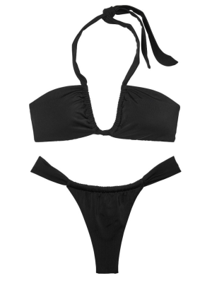 Купальник Twist Multiway Halter Bikini Top Twist Thong Bikini Bottom Black