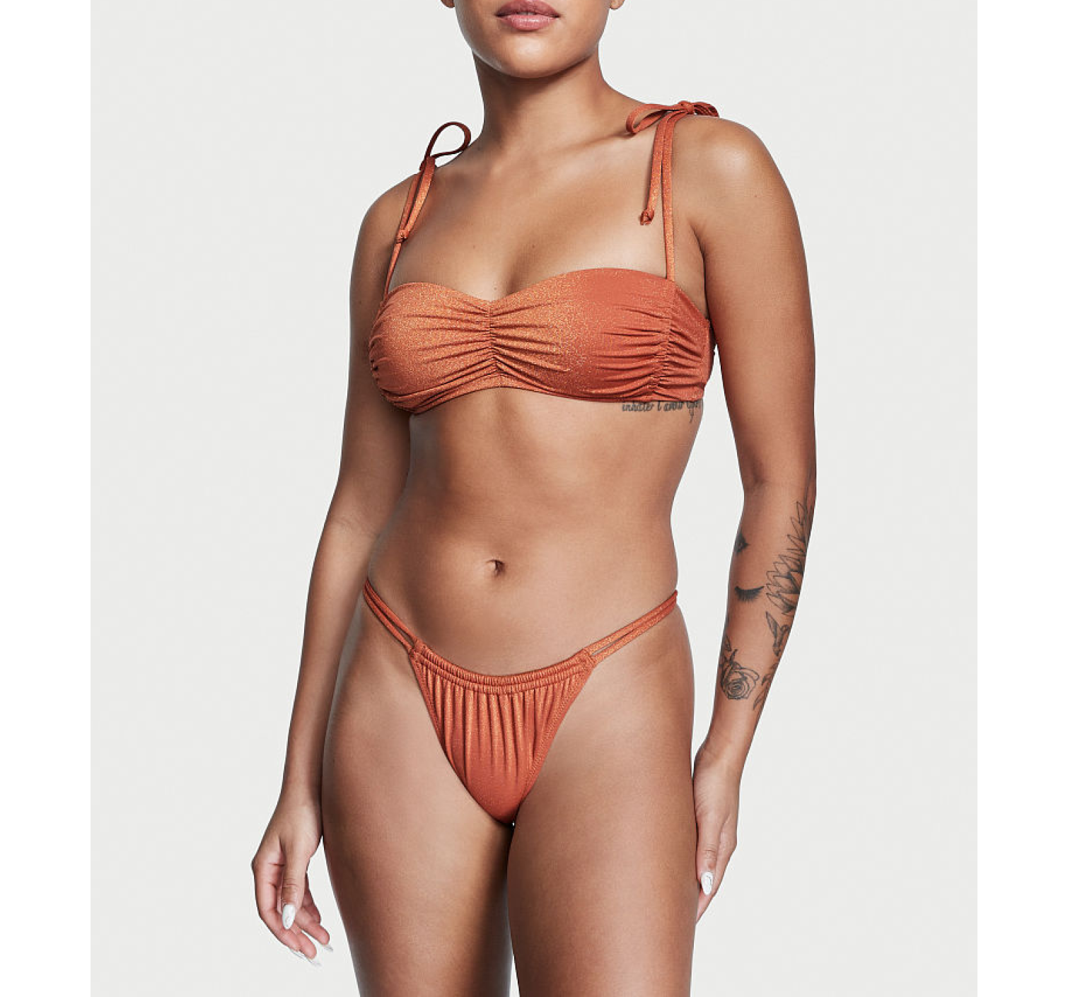 Купальник Ruched Shine Bralette Bikini Top Brazillian Bikini Bottom