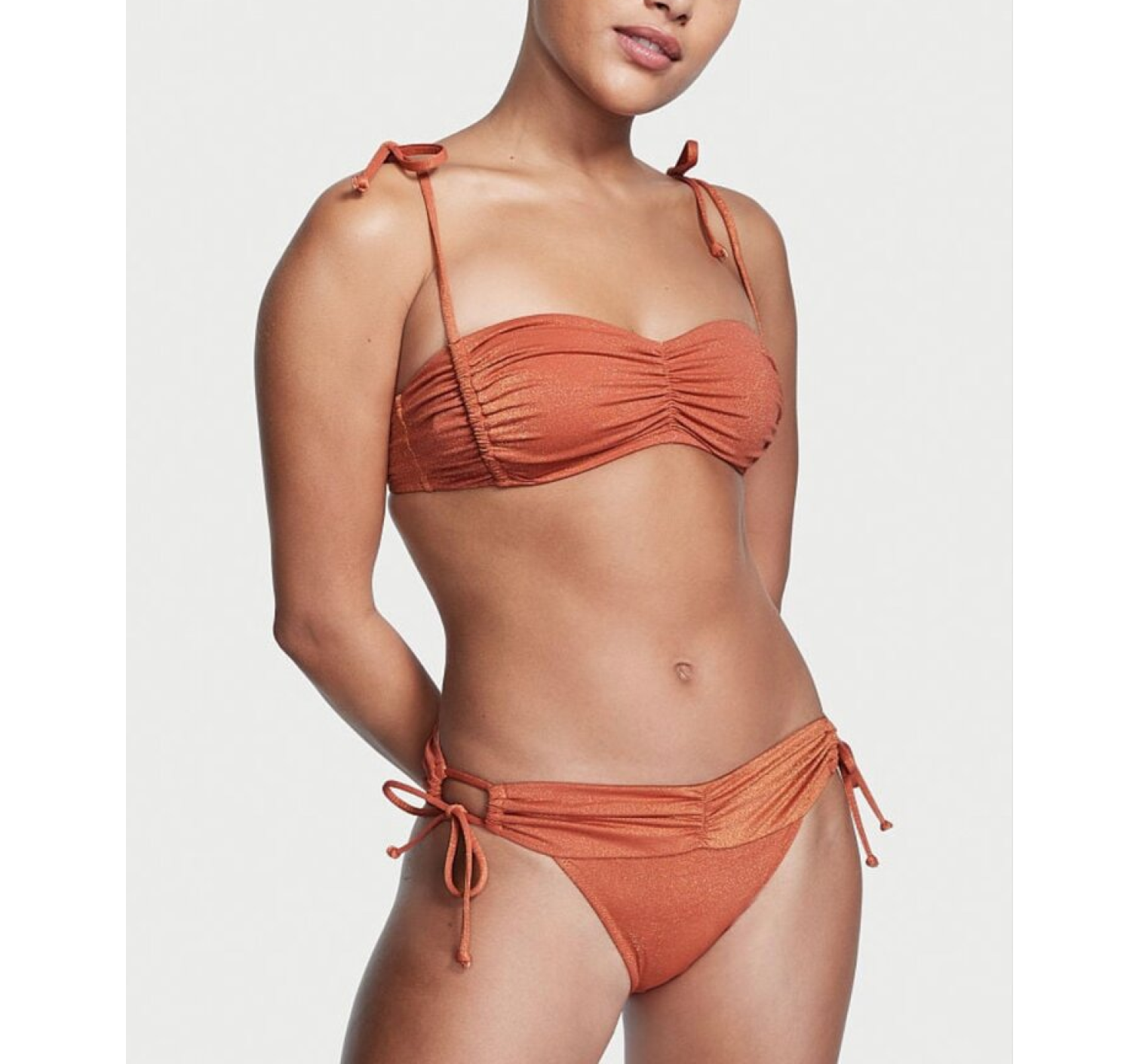 Купальник Ruched Shine Bralette Bikini Top Brazillian Bikini Bottom