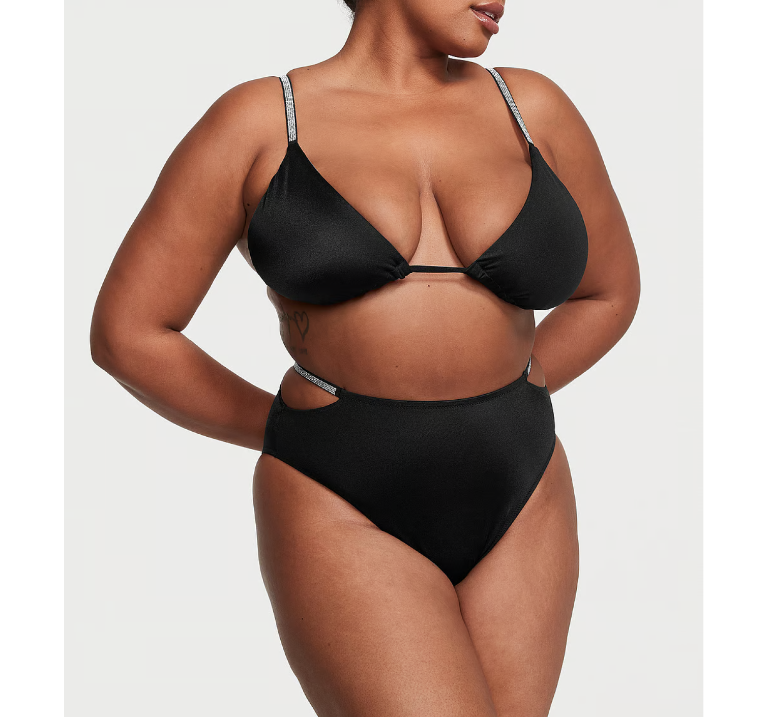 Купальник Shine Strap Triangle Bikini Top Shine Strap Brazilian Bikini Bottom Black