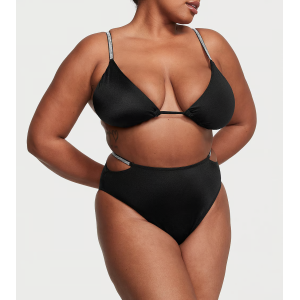 Купальник Shine Strap Triangle Bikini Top Shine Strap Brazilian Bikini Bottom Black