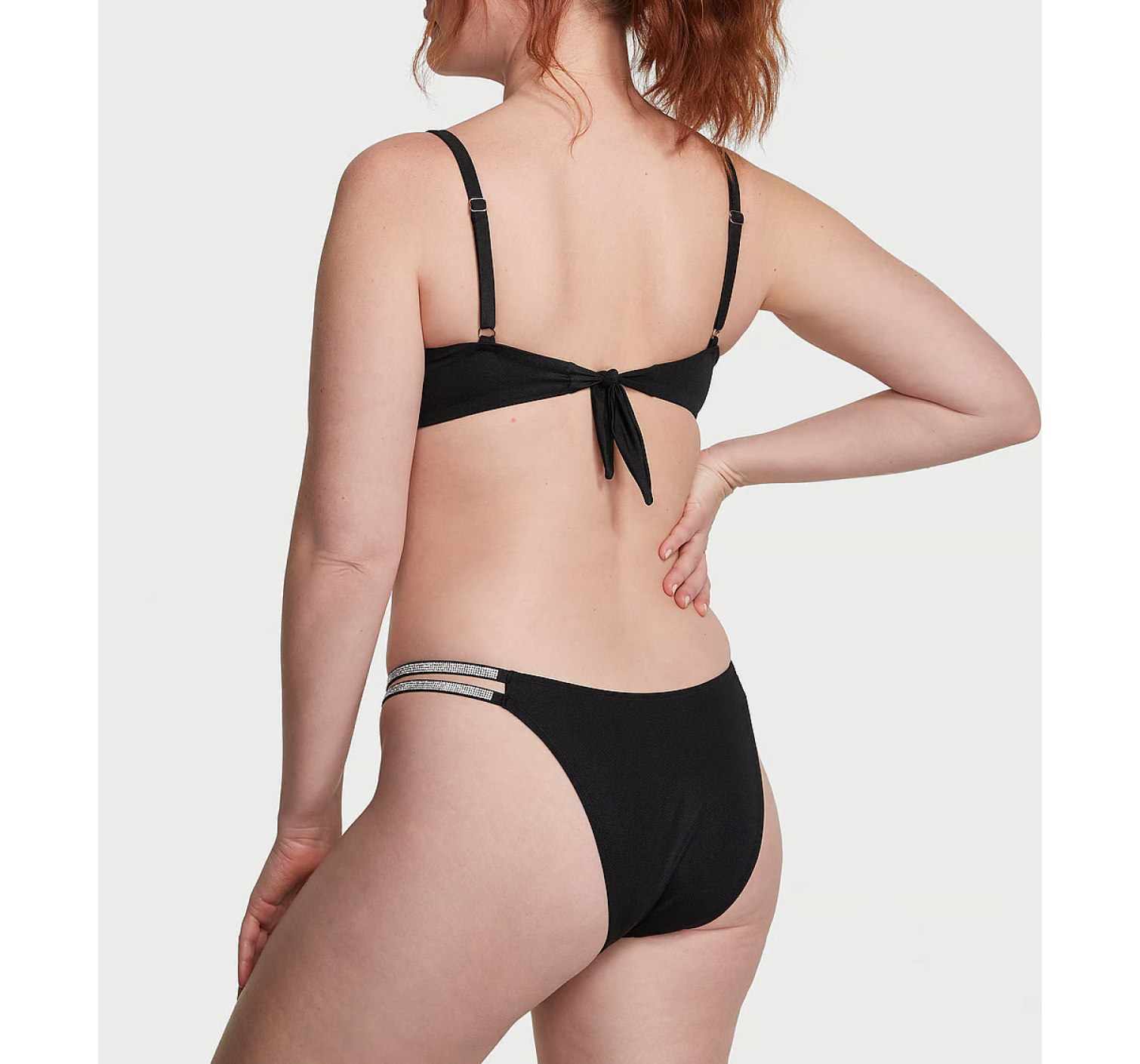 Купальник Shine Strap Triangle Bikini Top Shine Strap Brazilian Bikini Bottom Black