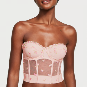 Комплект білизни Rosebud Embroidery Unlined Strapless Plunge-Back Corset Top Set Pink Fizz