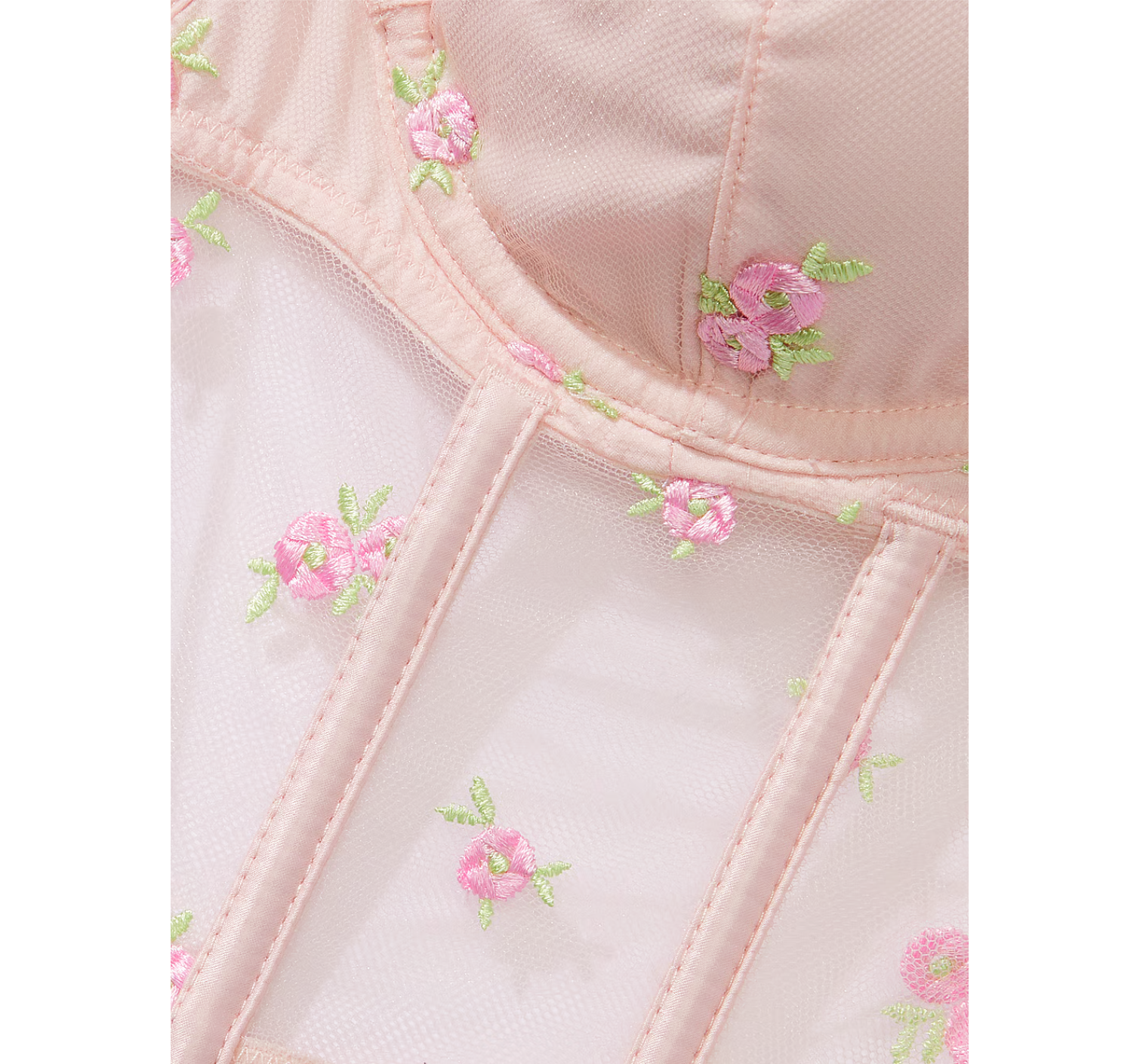 Комплект білизни Rosebud Embroidery Unlined Strapless Plunge-Back Corset Top Set Pink Fizz