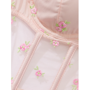 Комплект білизни Rosebud Embroidery Unlined Strapless Plunge-Back Corset Top Set Pink Fizz