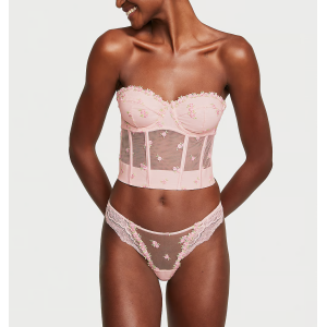 Комплект білизни Rosebud Embroidery Unlined Strapless Plunge-Back Corset Top Set Pink Fizz