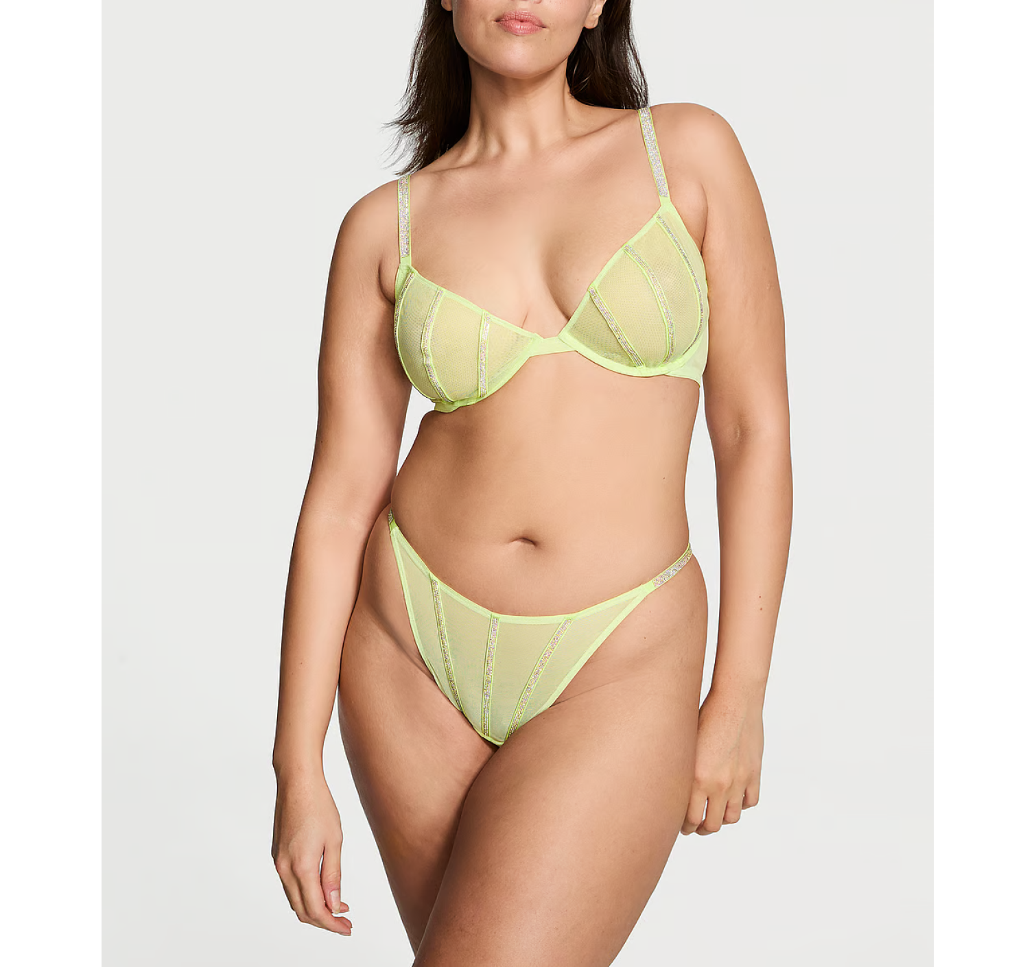 Комплект белья Sheer Shine Low-Cut Demi Bra Set Citron Glow