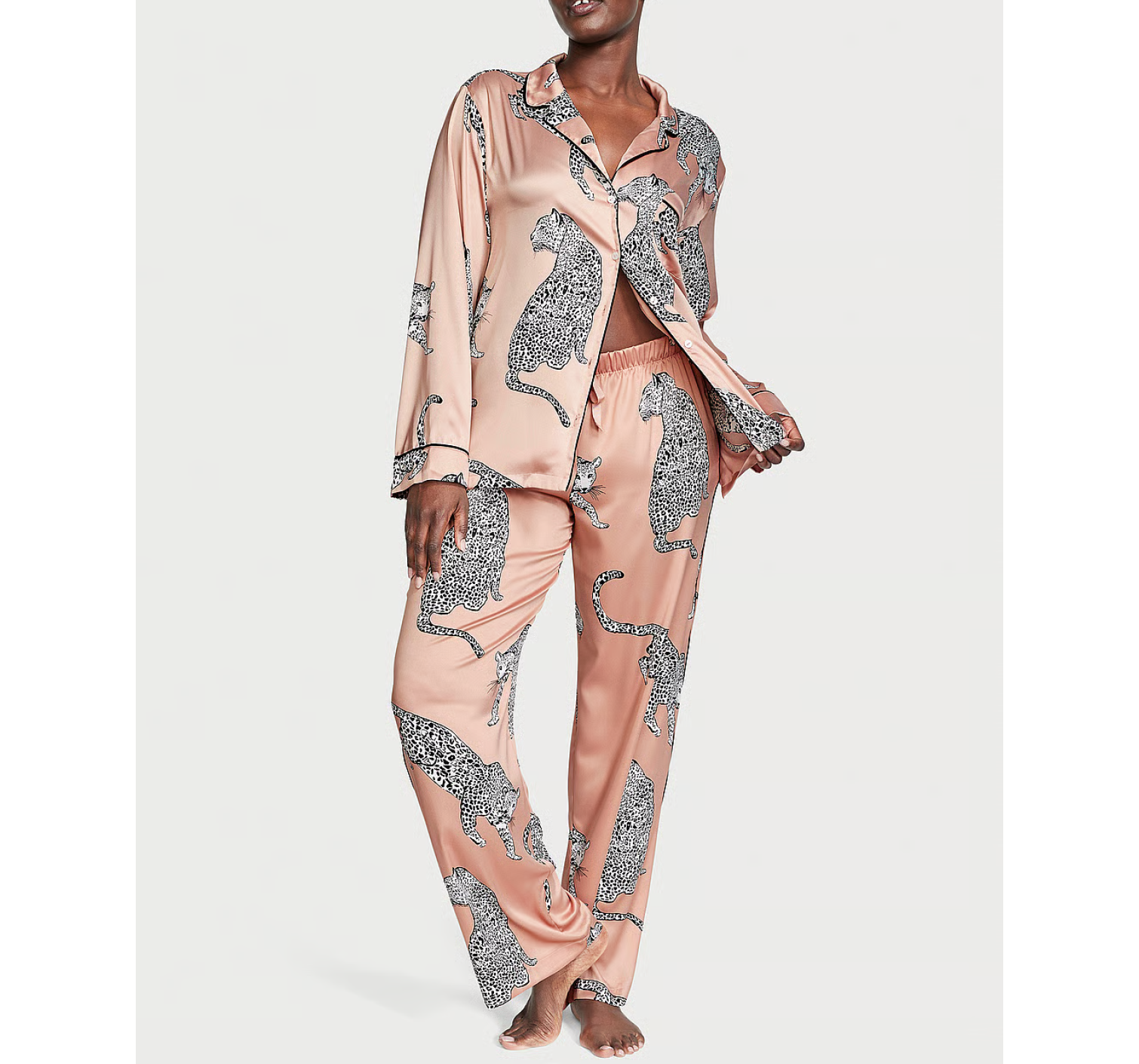 Пижама Satin Long Pajama Set Evening Blush Leopards