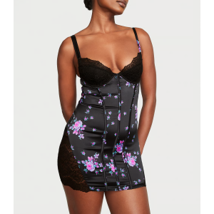 Пеньюар Stretch Satin Corset Mini Slip Black Floral