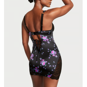 Пеньюар Stretch Satin Corset Mini Slip Black Floral
