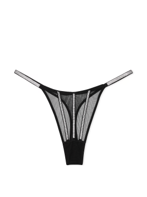 Трусики Sheer Shine Thong Panty Black від Вікторія Сікрет