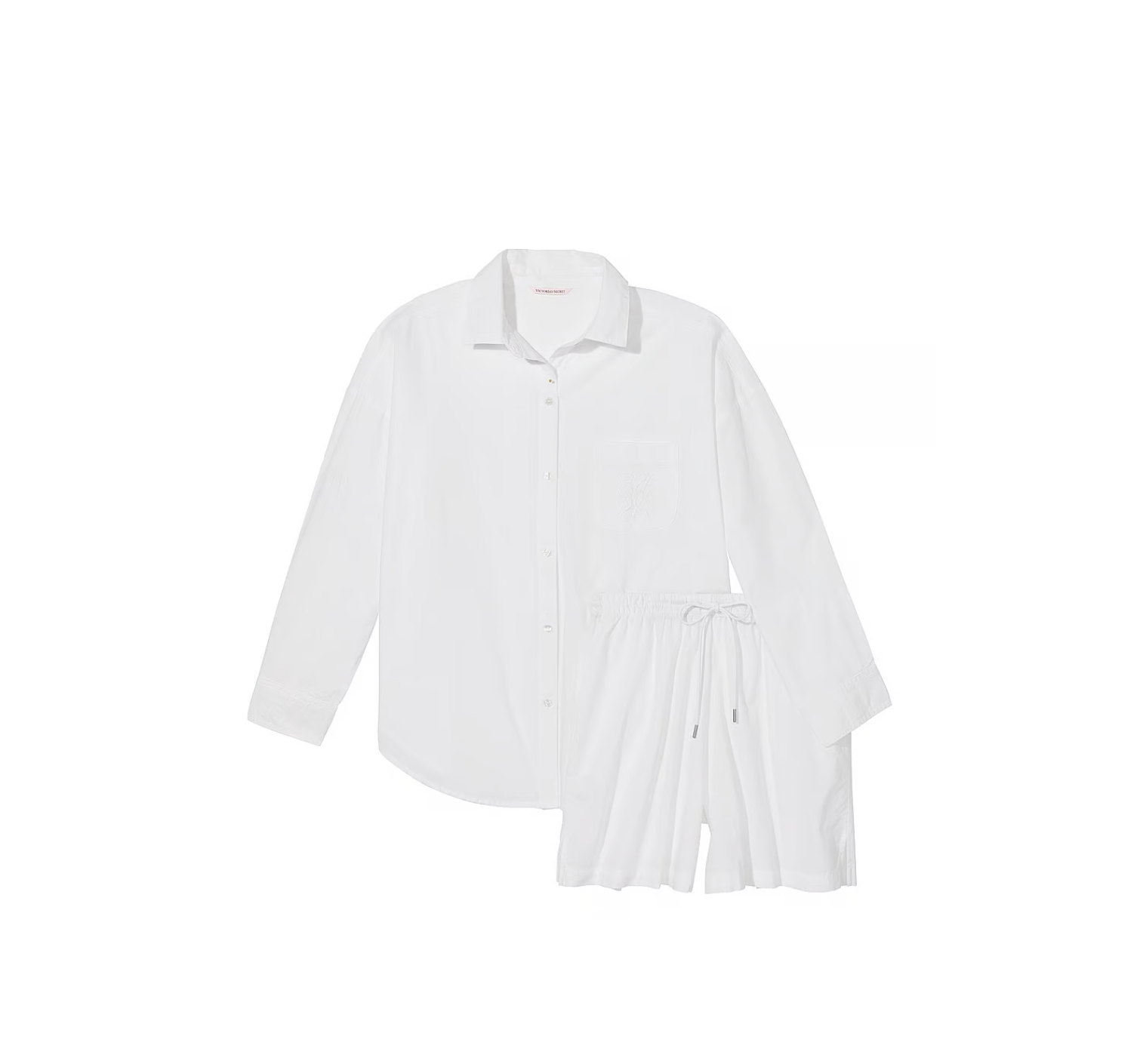 Піжама Cotton Long-Sleeve Shirt & Shorts Set Vs White