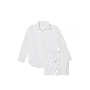 Піжама Cotton Long-Sleeve Shirt & Shorts Set Vs White