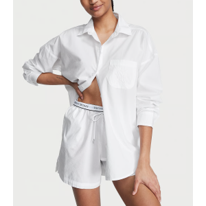 Піжама Cotton Long-Sleeve Shirt & Shorts Set Vs White