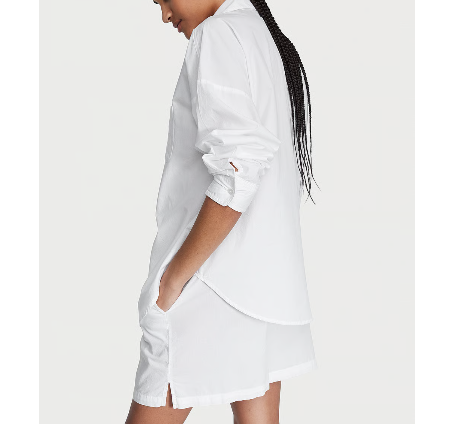 Піжама Cotton Long-Sleeve Shirt & Shorts Set Vs White