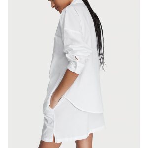 Піжама Cotton Long-Sleeve Shirt & Shorts Set Vs White