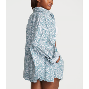 Піжама Cotton Long-Sleeve Shirt & Shorts Set Green Floral